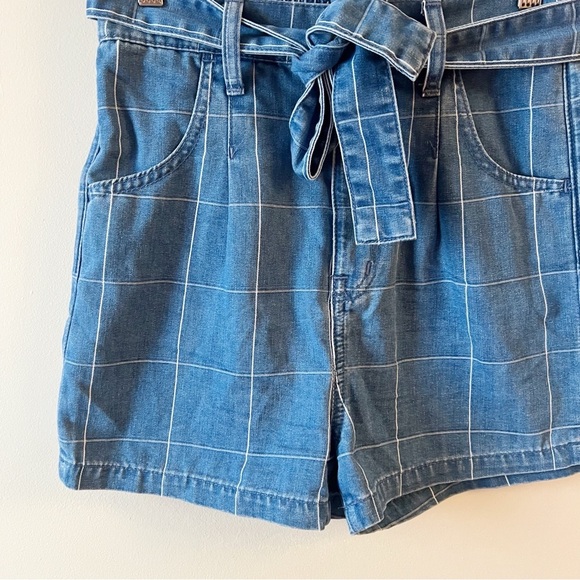 Madewell Shorts Size 26 Denim Paperbag Indigo Windowpane Tie Waist High Rise - Picture 2 of 9